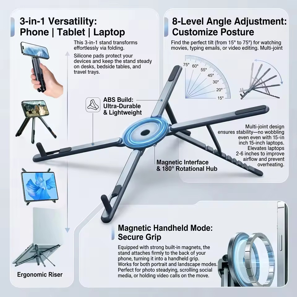Useful Tablet Accessories - Draagbare magnetische telefoonhouder & selfie stick